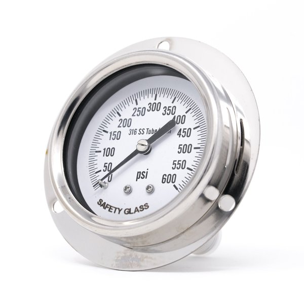 Pro 2 1/2 in Dial, 0/600 PSI, 1/4 in NPT, Back Connection, Panel Mount Dry/Fillable Pressure Gauge PRO-314D-254K